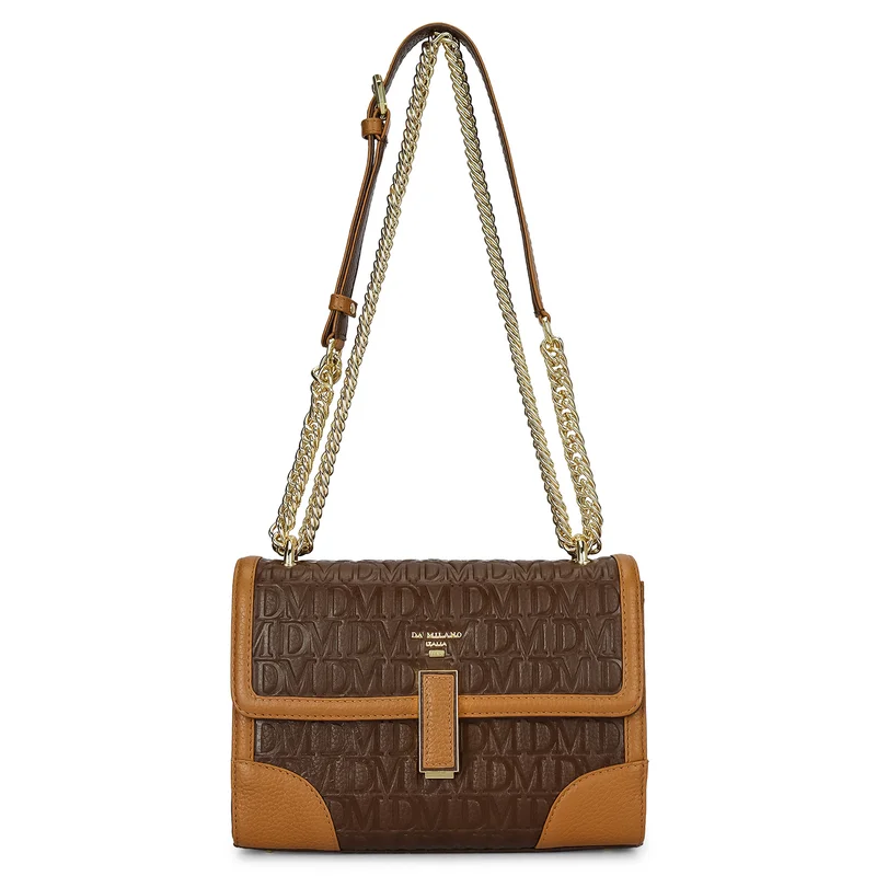 Da Milano Small Monogram Leather Shoulder Bag - Mocha